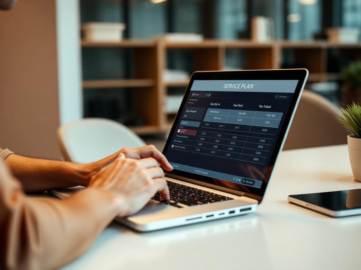 A customer reviewing Gramcio credits and service costs on a laptop
