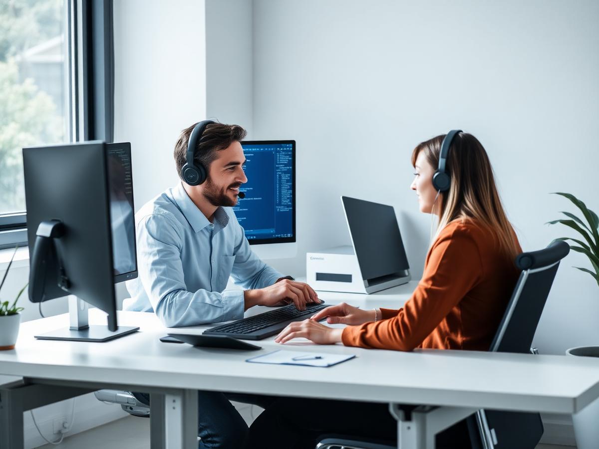 A Gramcio specialist walking a customer through a fix on screen